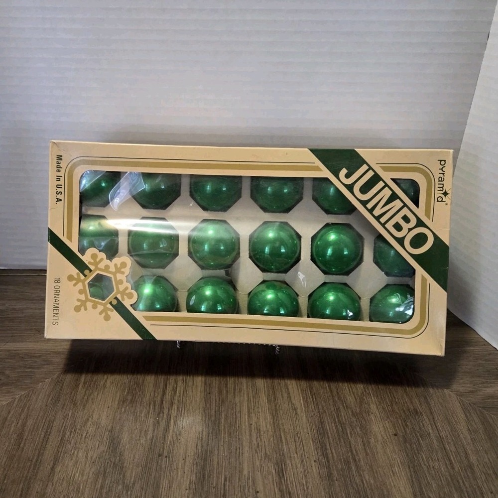 Pyramid Jumbo Green Round Solid vintage Hanging Christmas Ornaments Set of 18